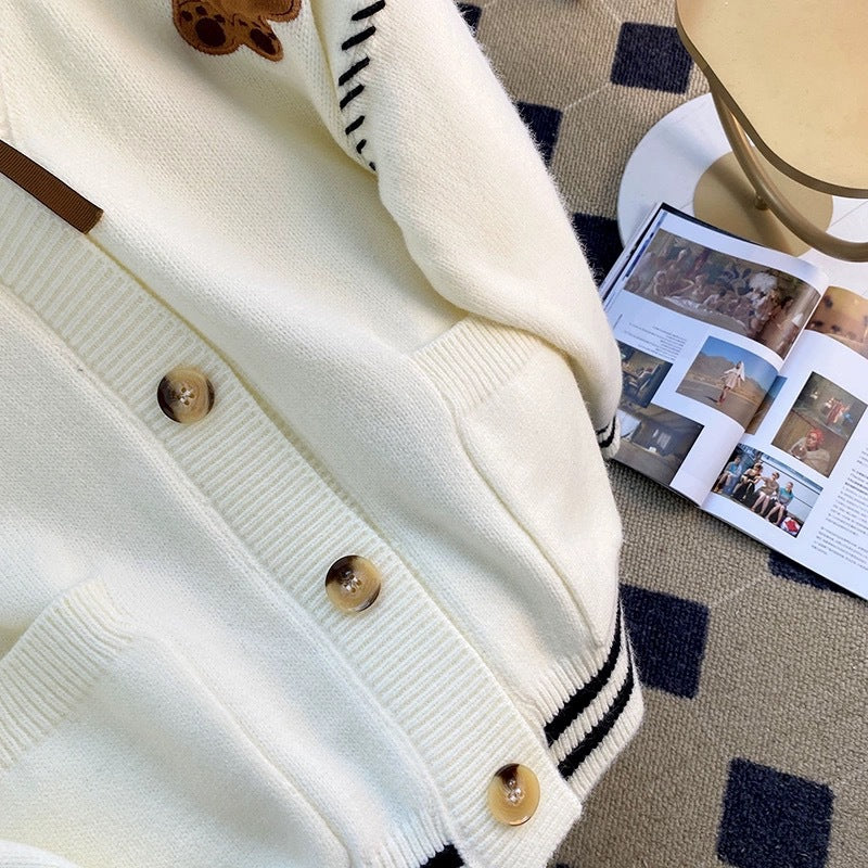 Women's knitted jacket with a unique bear application and modern details Lune London