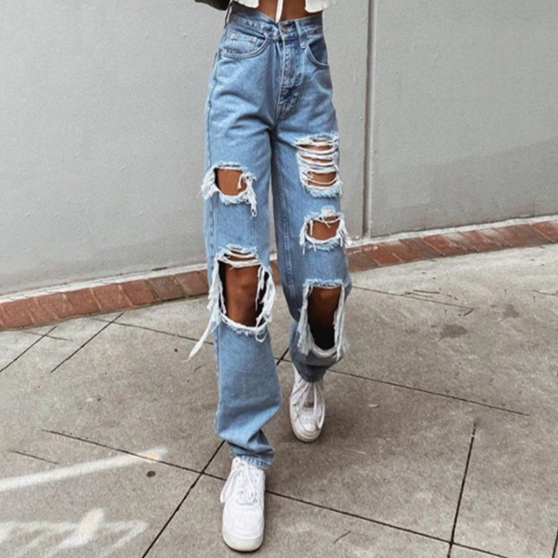 Women's Casual Destroyed Jeans with Wide Leg Lune London