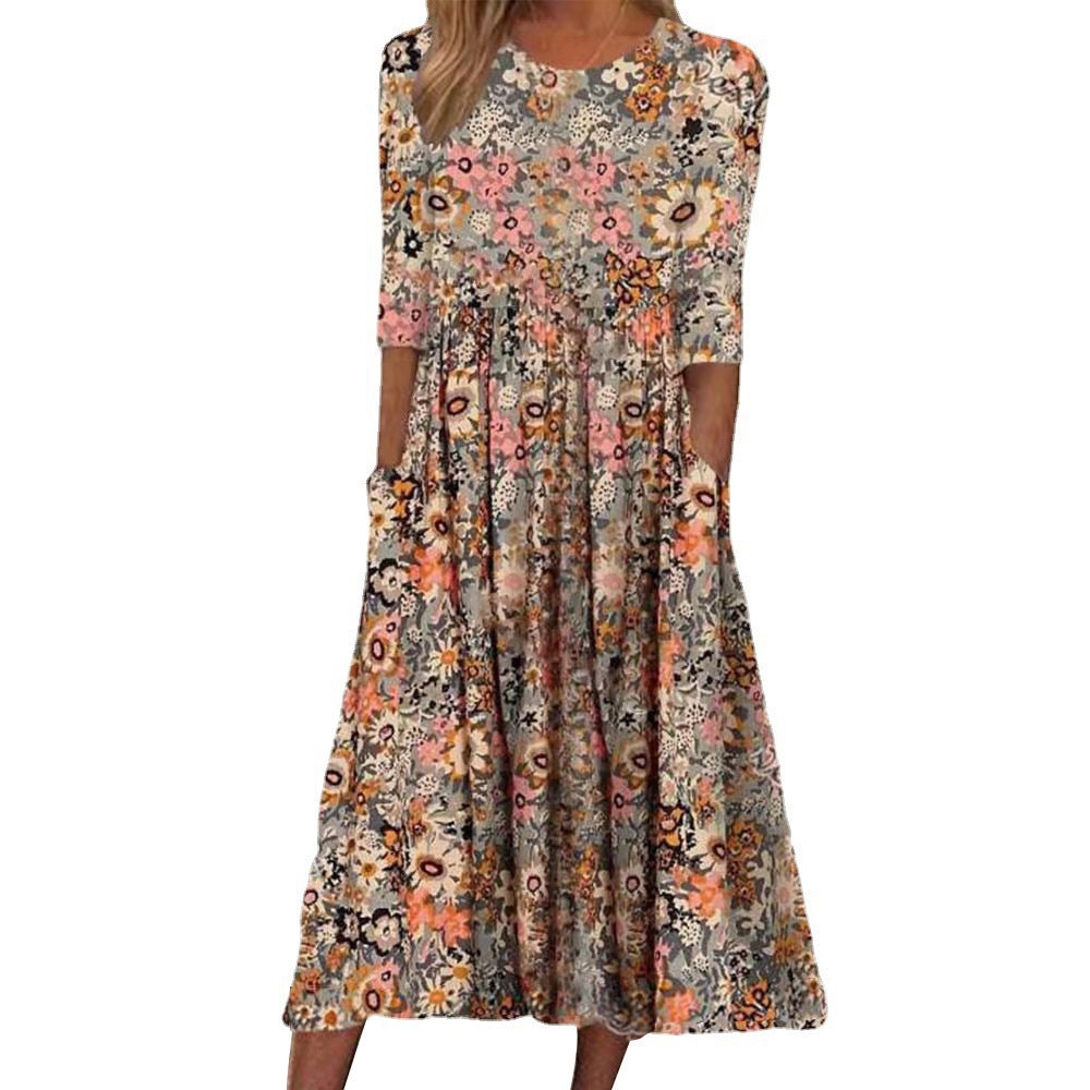 Women’s midi dress with floral design and practical pockets Lune London