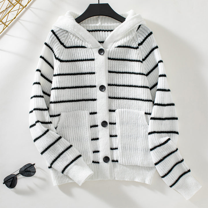 Striped jacket for women with hood and pockets Lune London