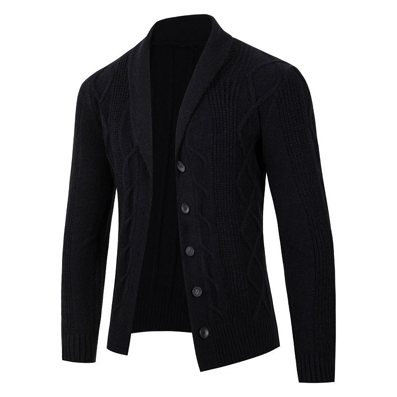 Trendy knitted jacket for men with high collar and decorative cable design Lune London