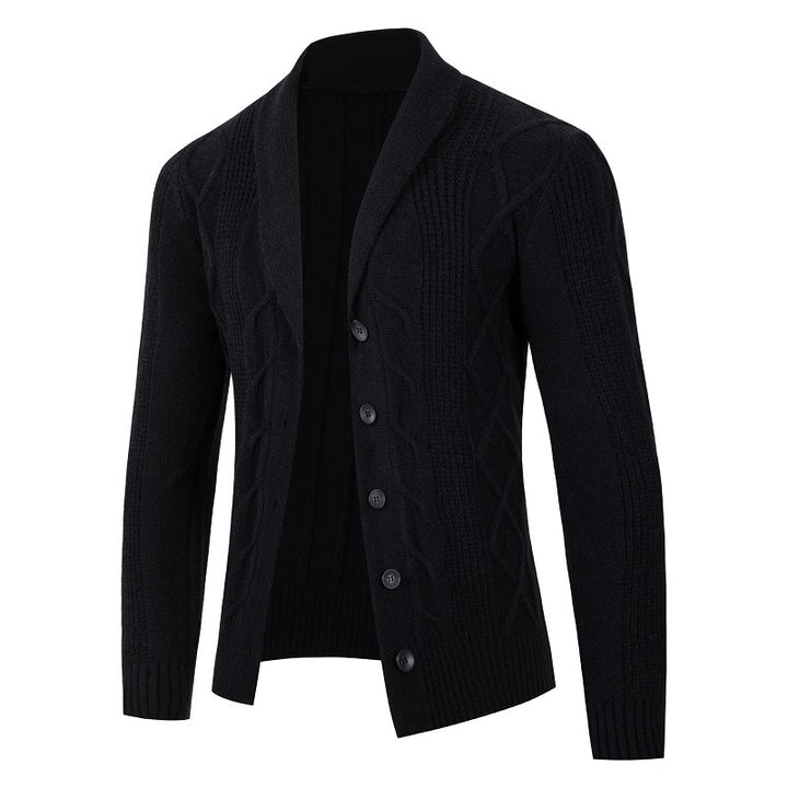 Trendy knitted jacket for men with high collar and decorative cable design Lune London