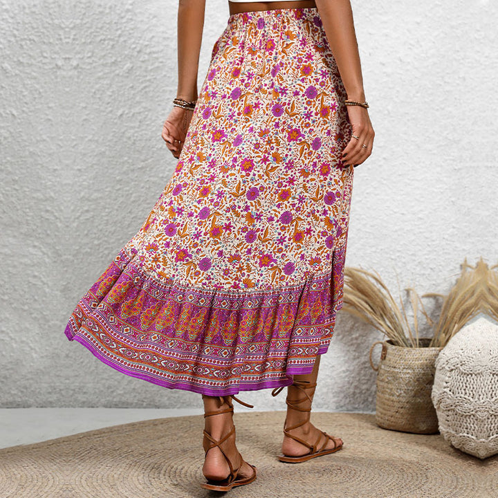 Women High-Low Steps Floral Maxi Skirt Lune London