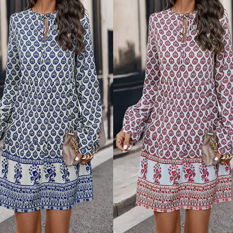 Casual blouse dress for women with a playful mix of patterns and comfortable long sleeves Lune London