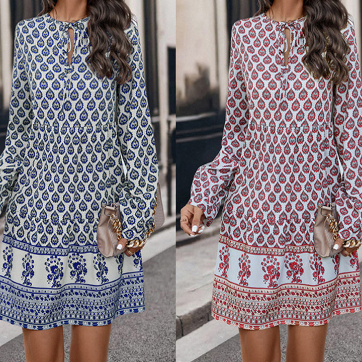 Casual blouse dress for women with a playful mix of patterns and comfortable long sleeves Lune London