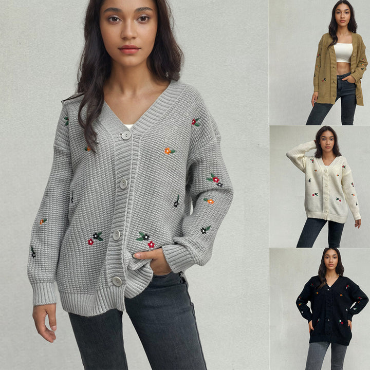 Knit jacket for women with embroidered floral design Lune London