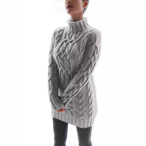 Chunky knit sweater for women with high collar and cable pattern Lune London