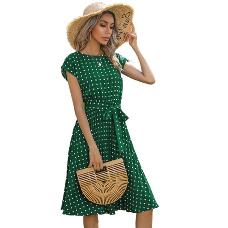 Lune London Women's A-line Polka Dot Dress with Waist Cord