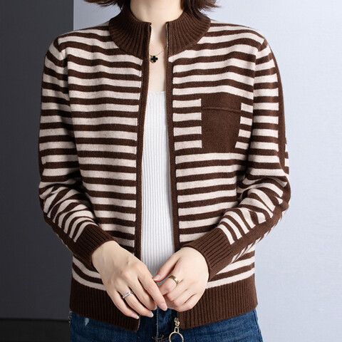 Knitted jacket for women with high collar and zipper Lune London