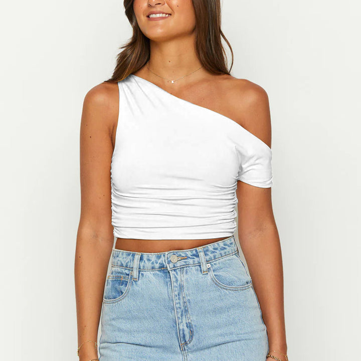 Women's asymmetrical crop top with gathers Lune London