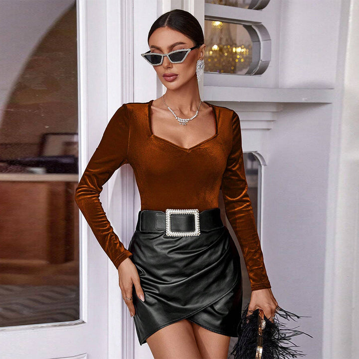 Elegant Women's Long Sleeve Blouse in Velvet Material Chic & Style