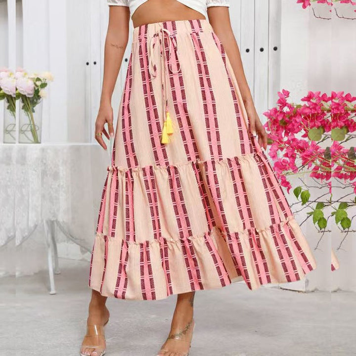 Maxi flared skirt for women with ruffle design and adjustable waist Lune London