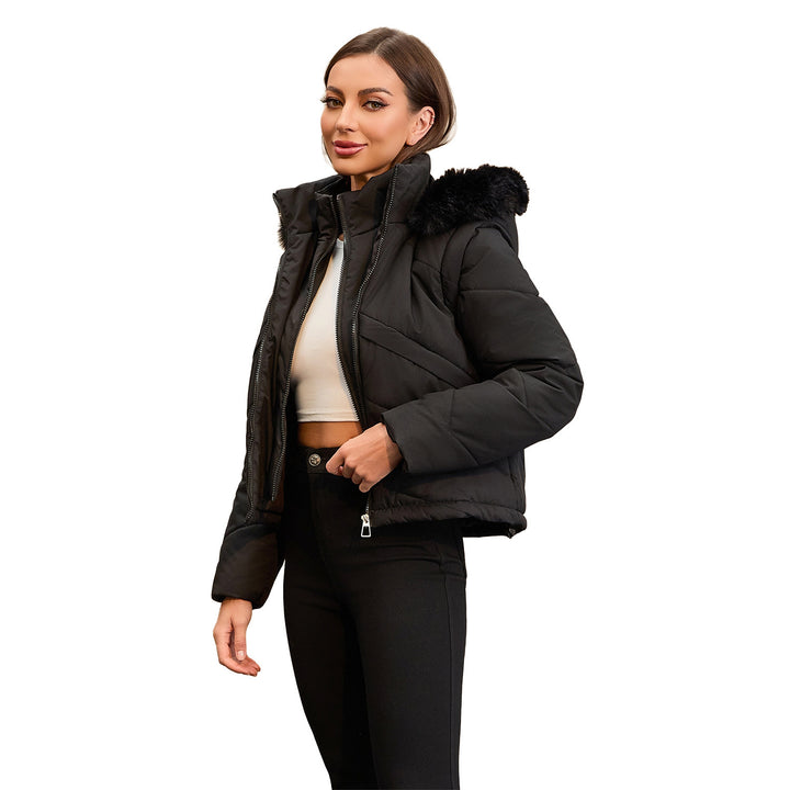 Reversible women's jacket with removable hood and faux fur from Lune London