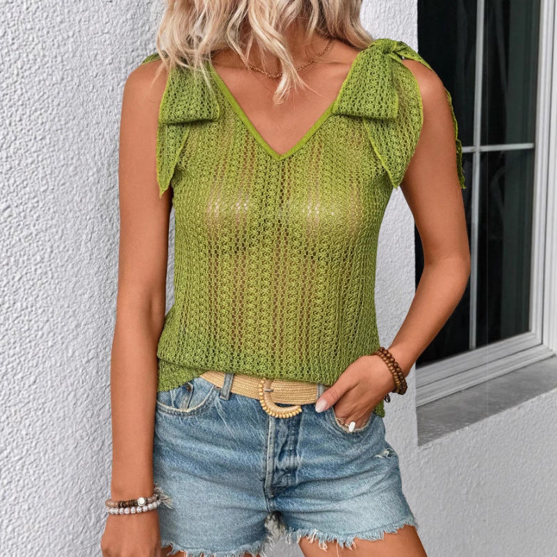Ladies mesh tank top with bow detail Lune London