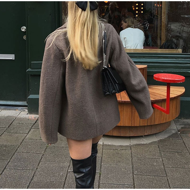 Ladies Oversized Wool Cardigan with wide sleeves and elegant Lune London lapels