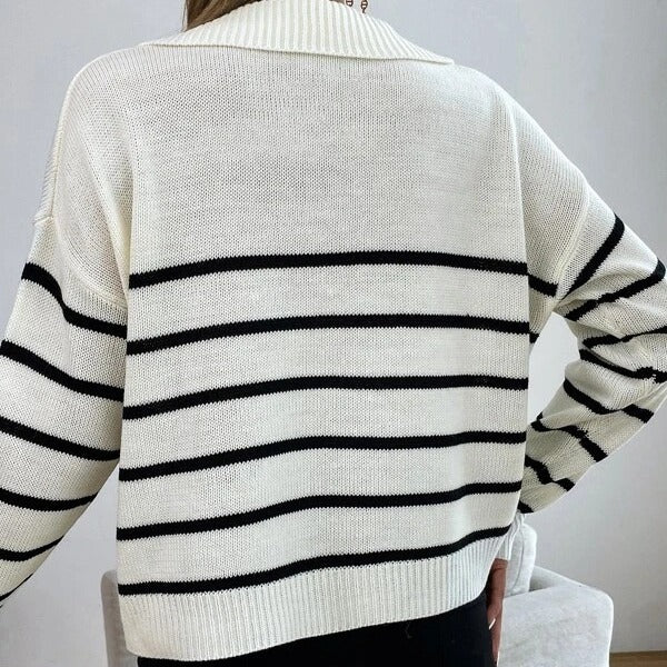 Casual knit sweater for women with collar and striped design Lune London