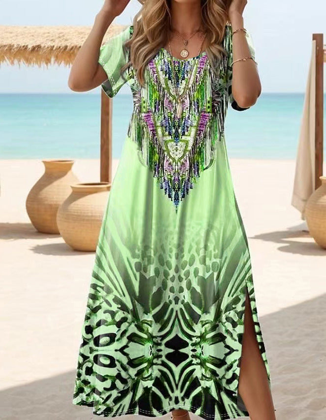 Maxi beach dress for women with a unique ethnic design and chic side slits