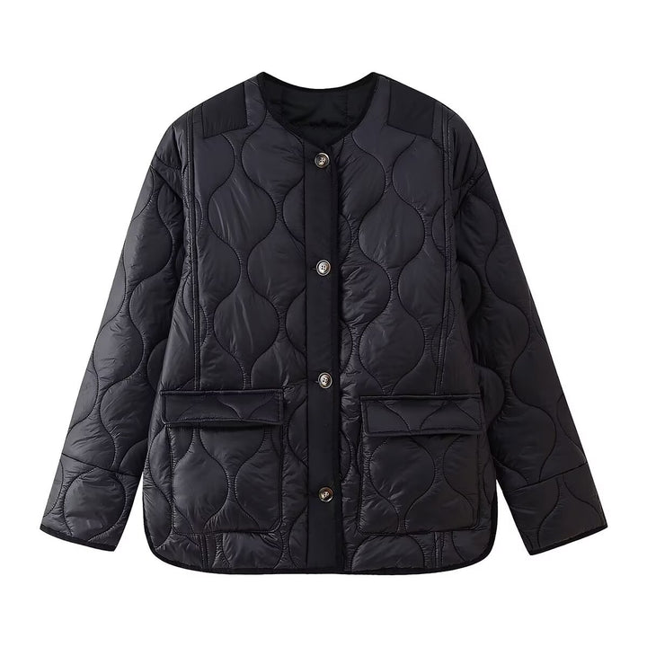 Ladies Quilted Jacket with Button Closure and Practical Pockets Lune London