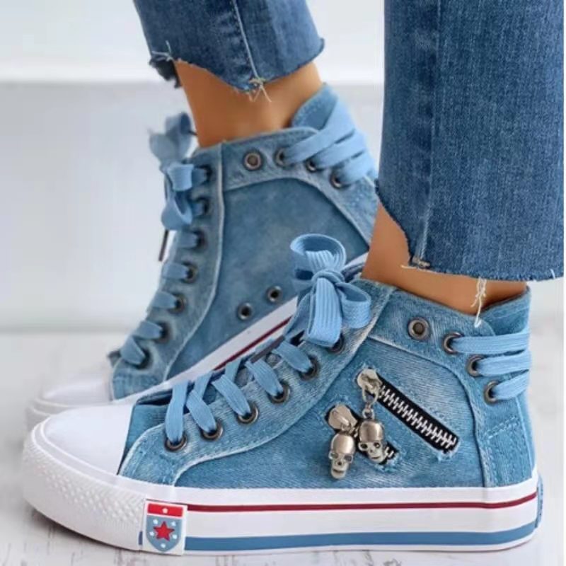 High-top sneakers for women with a modern vintage look featuring trendy zipper details Lune London