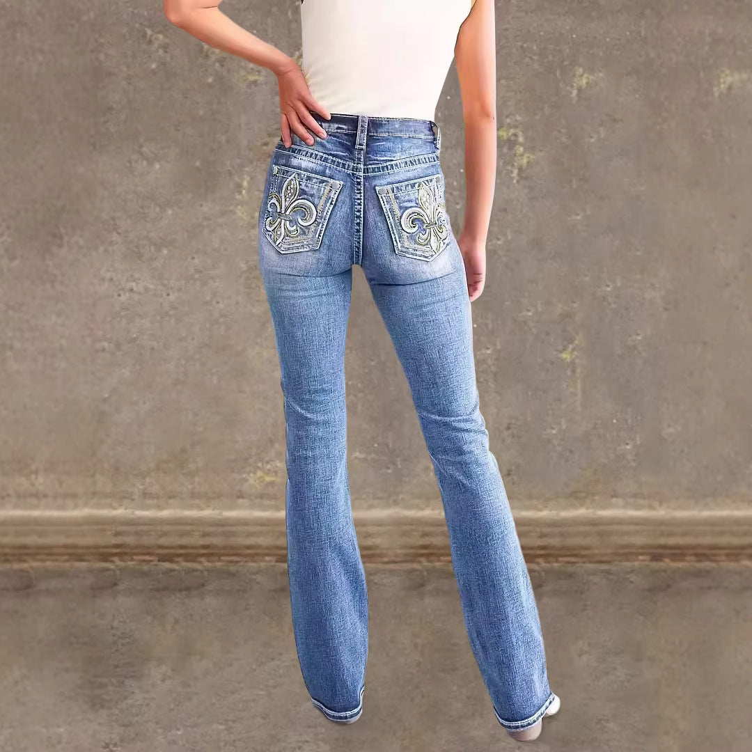 Women's Flared Jeans in Vintage Style with High-Grade Detail and Refined Embroidery Lune London