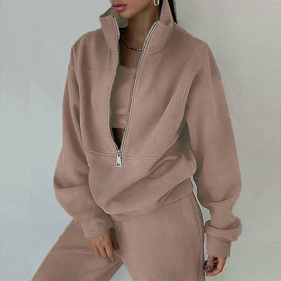 Pull en polaire doux pour dames avec col haut et fermeture éclair Chic & Stil
