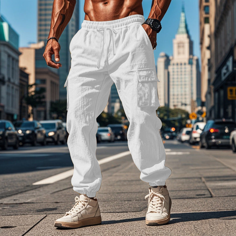 Men's cargo training pants with elastic waistband and practical side pockets Lune London
