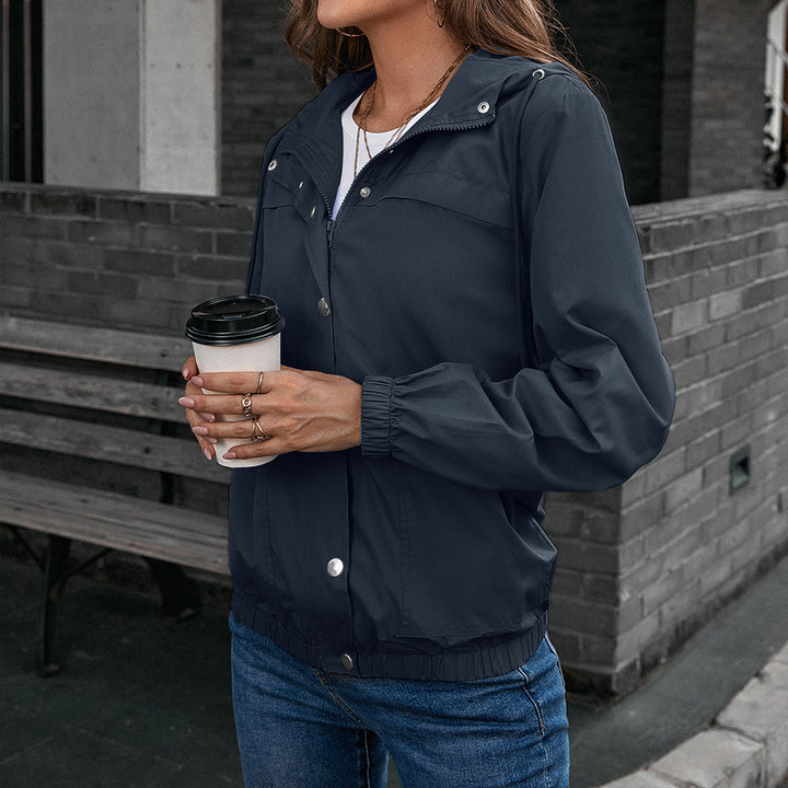 Ladies lightweight transition jacket with trendy hood design and practical pockets Lune London