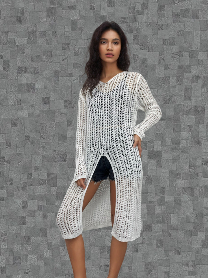 Pull long pour femmes avec design en maille sophistiqué Chic & Stil