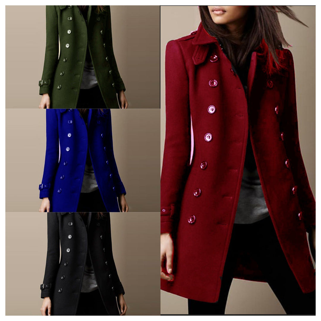 Elegant trench coat for women with a double row of buttons and weighted collar Lune London
