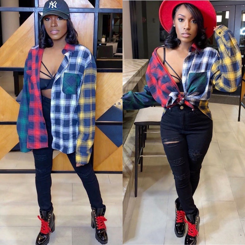 Oversized plaid shirt for women with a trendy cut and a casual chic look