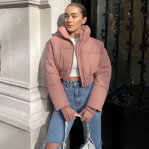 Ladies cropped down jacket with high collar and elastic waist Lune London