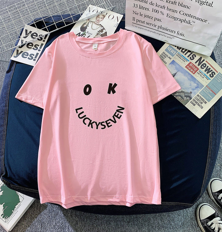 Women's fashionable t-shirt with casual smiley print and high-quality cotton quality Lune London