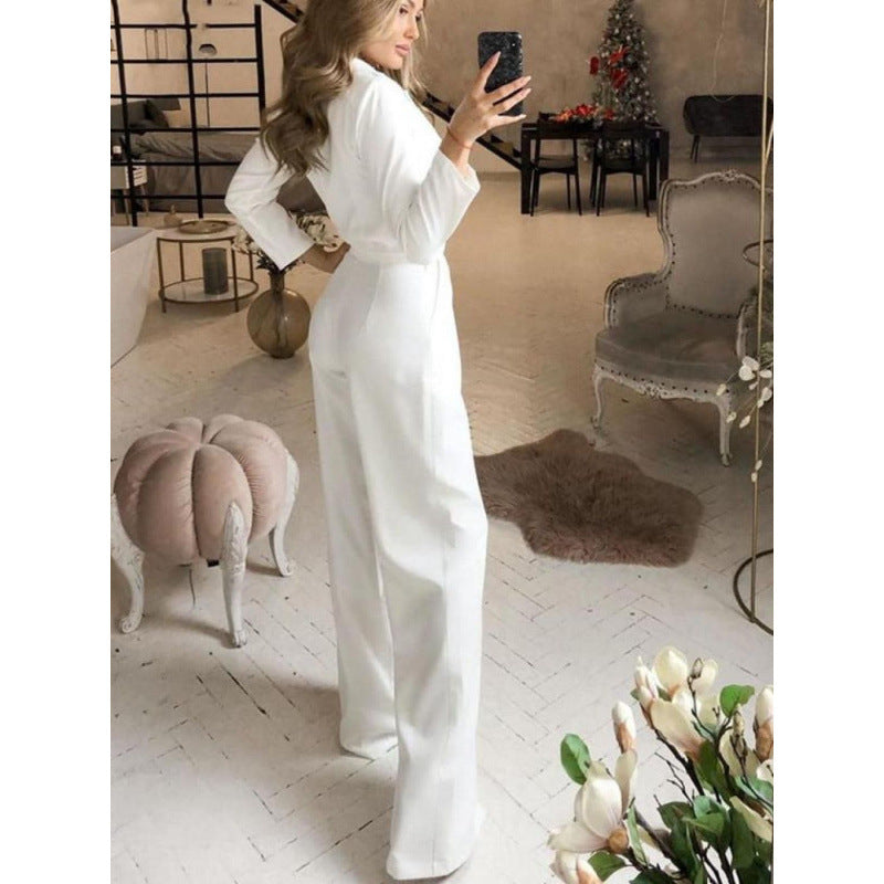Ladies Elegant and Trendy Jumpsuit with Narrow Collar and Convenient Pockets Lune London
