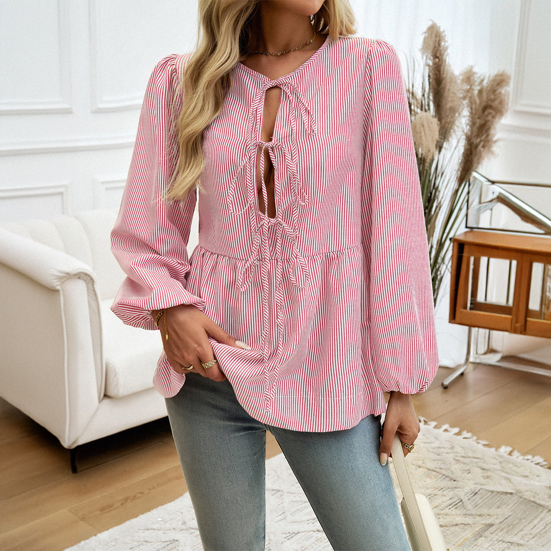 Blouse for women with an elegant ruffle detail and keyhole neckline Lune London
