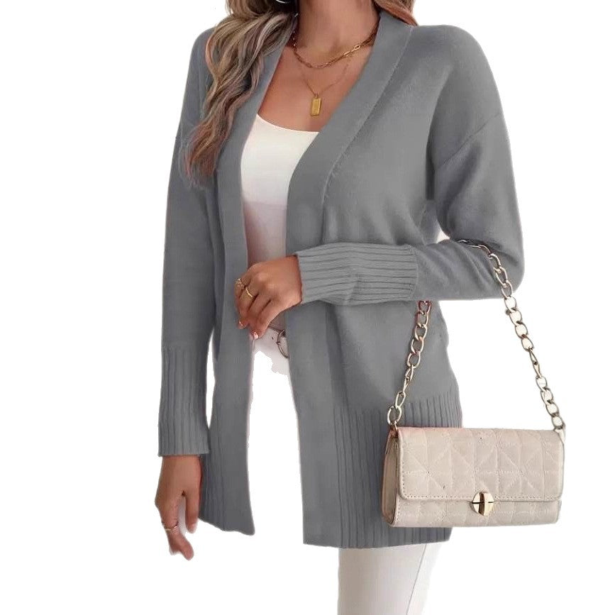 Ladies Long Knit Cardigan with fine ribbed details and a relaxed fit Lune London