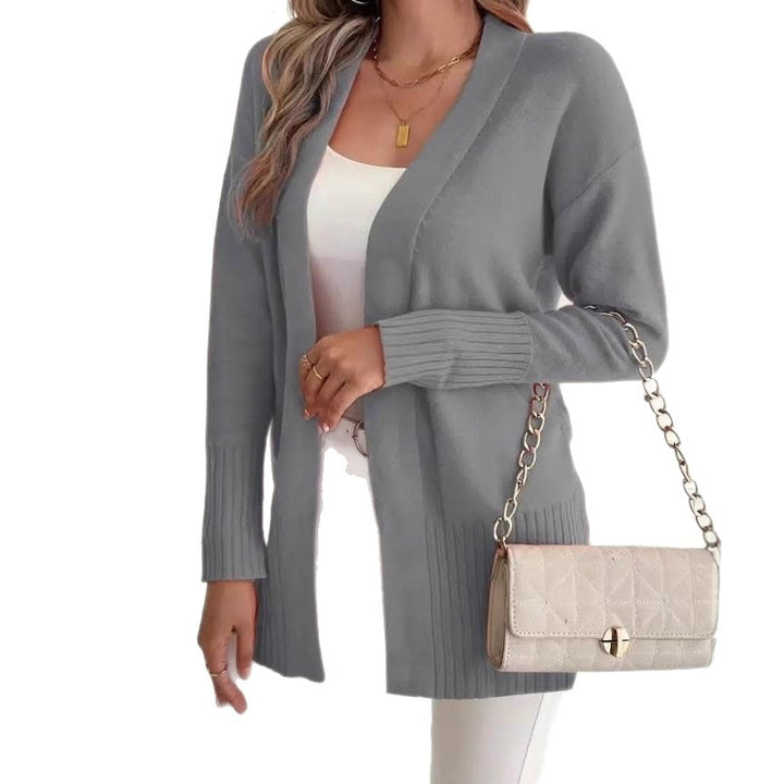 Ladies Long Knit Cardigan with fine ribbed details and a relaxed fit Lune London