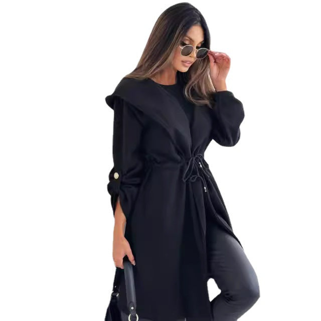 Women Long Cut with Hood and Waist Drawstring Lune London