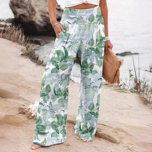 Loose summer pants for women with floral print and elastic waistband Lune London