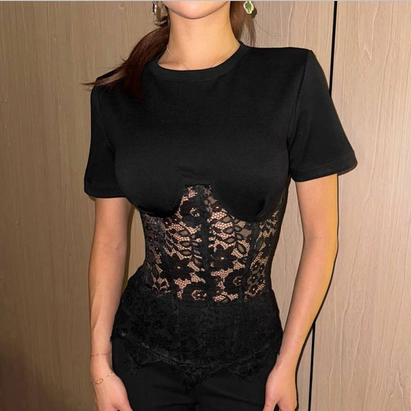 Women's top with lace accents and figure-hugging design Lune London