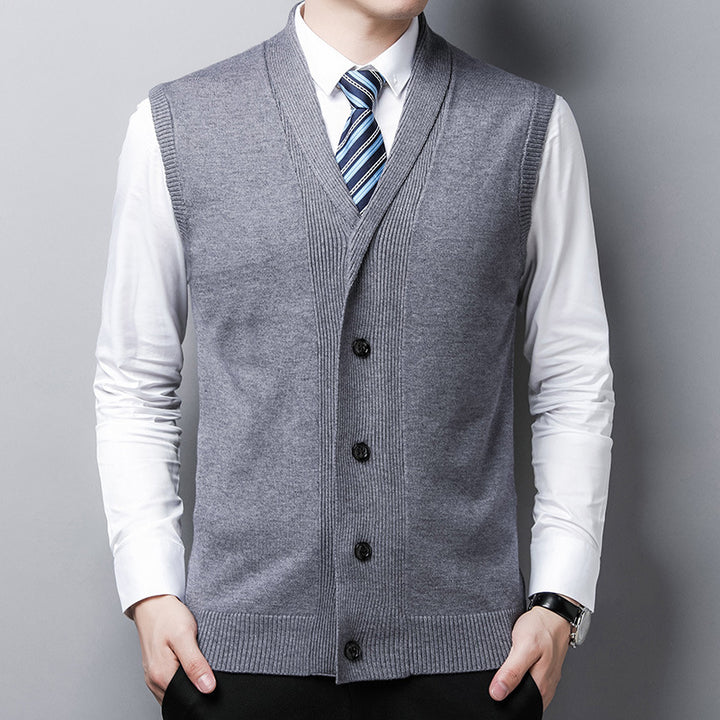 Elegant knitted vests for men with a V-neck and practical buttons Lune London