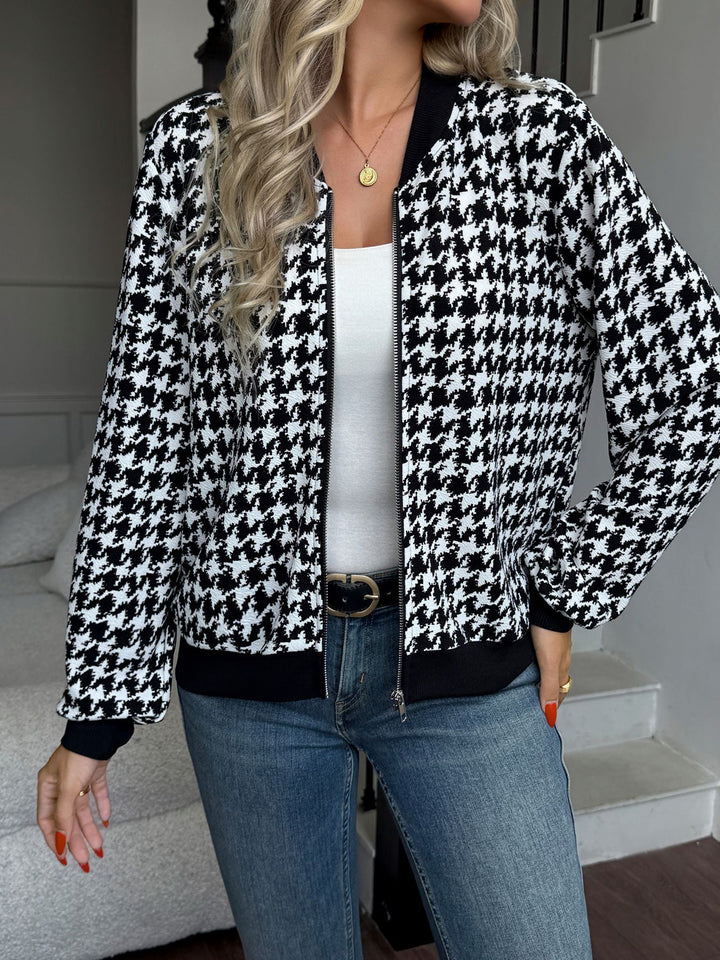 Lune London classic houndstooth pattern women's fashionable bomber jacket