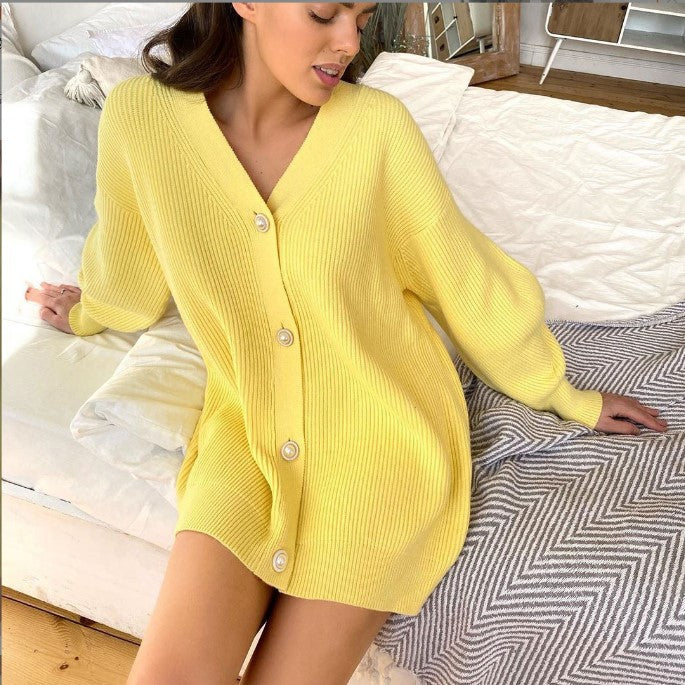 Women oversized cardigan with deep V-neck and elegant buttons Lune London