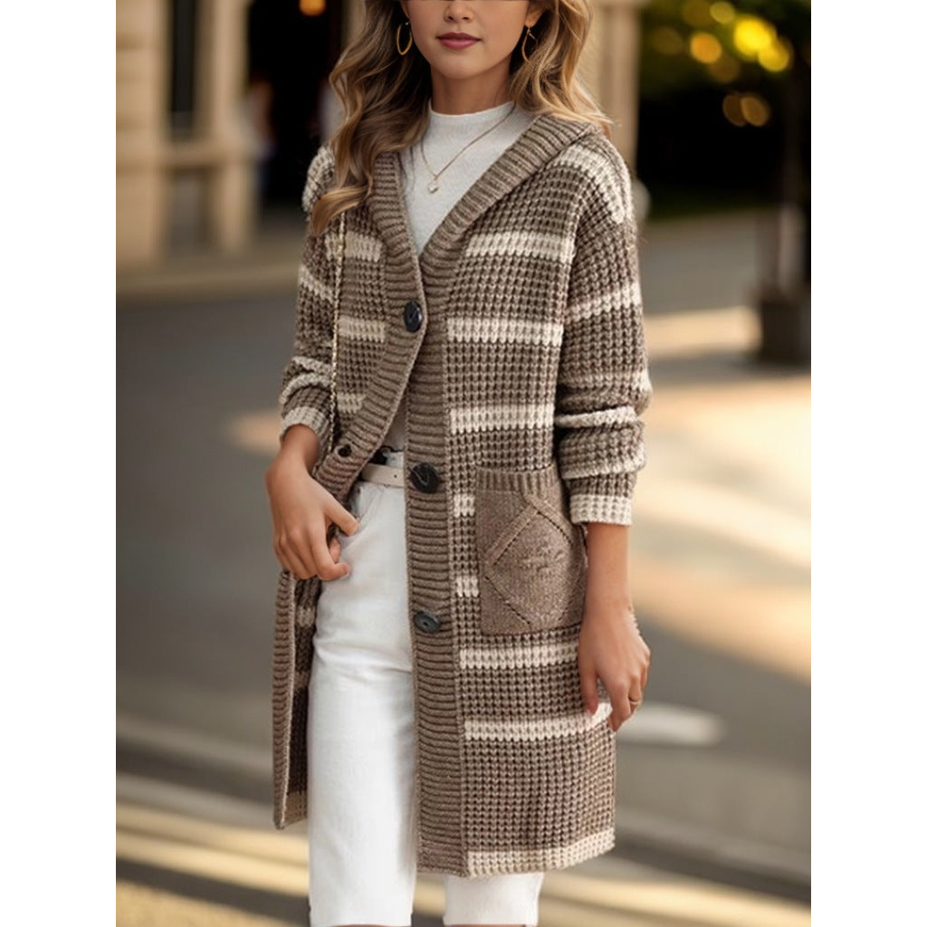 Knitted coat for women with hood and pockets Lune London