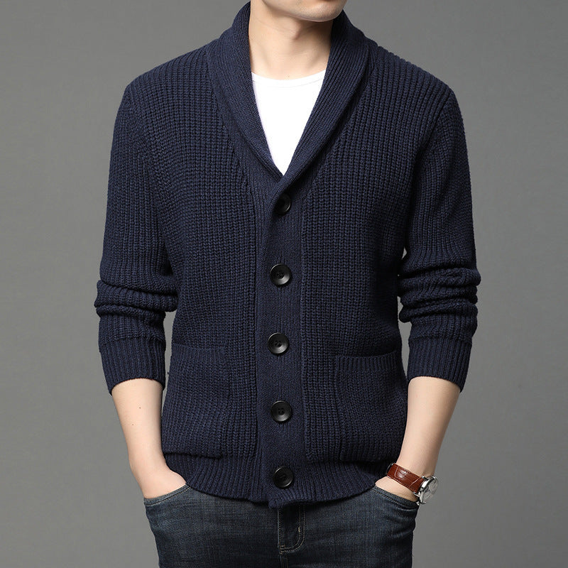 Knitted jacket for men with shawl collar and practical pockets Lune London