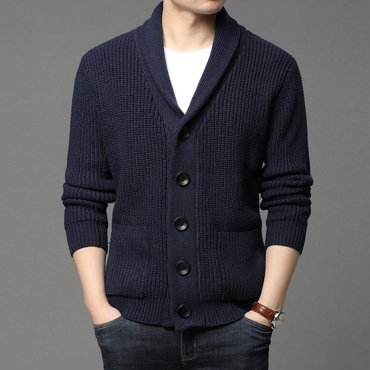 Knitted jacket for men with shawl collar and practical pockets Lune London