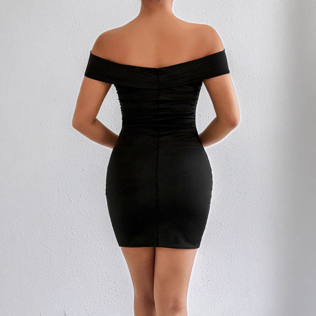 Women's Asymmetrical Mini Dress with Comfortable Gathering and Off-Shoulder Design Lune London