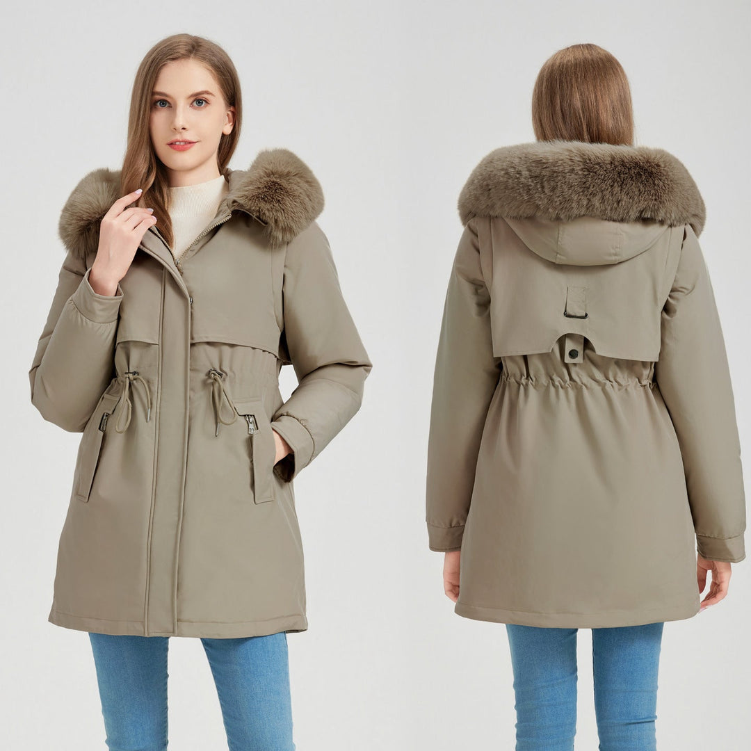 Women's Functional Parka with Removable Faux Fur Collar and Waist Drawstring Lune London