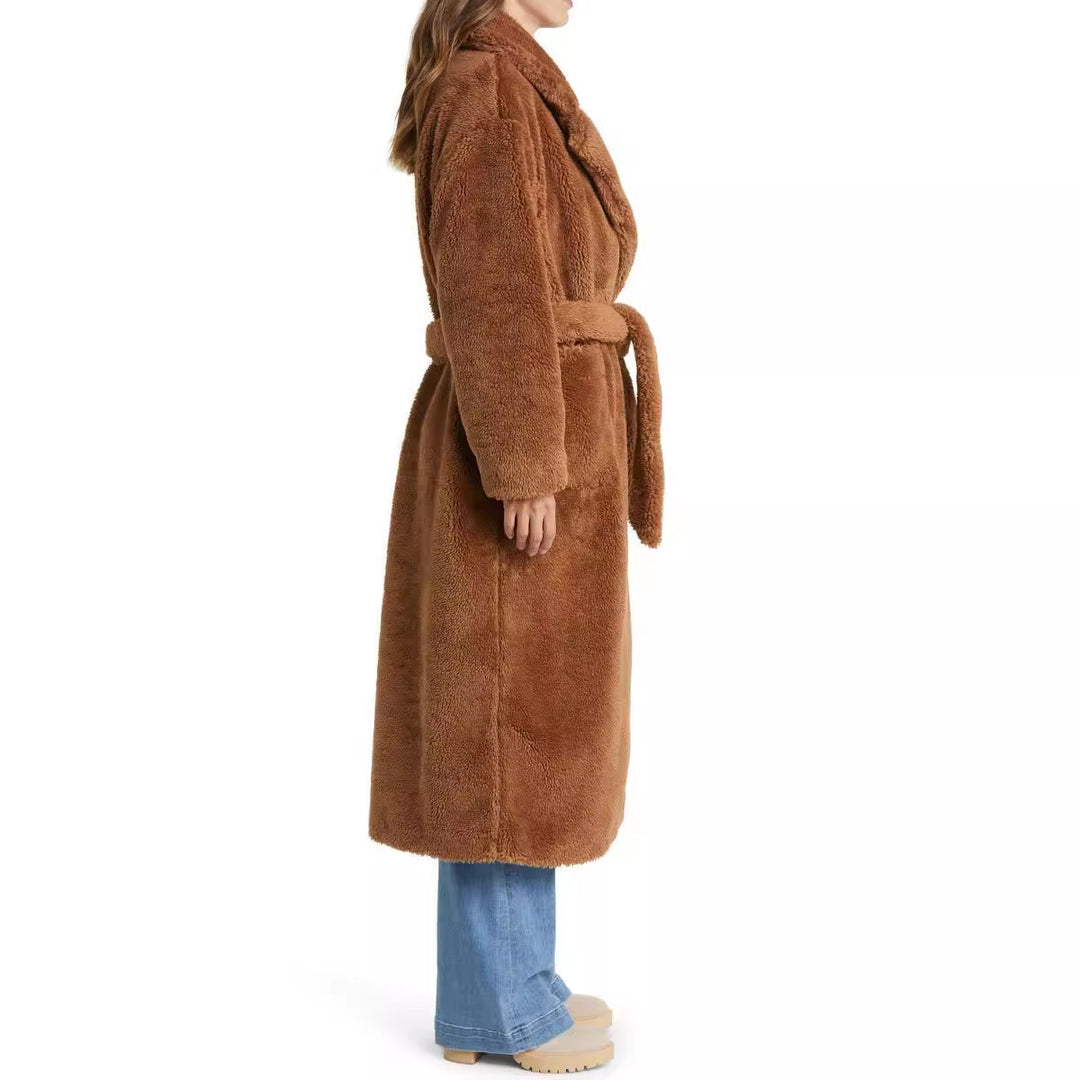 Ladies Long Cozy Robe with Belt and Pockets Lune London