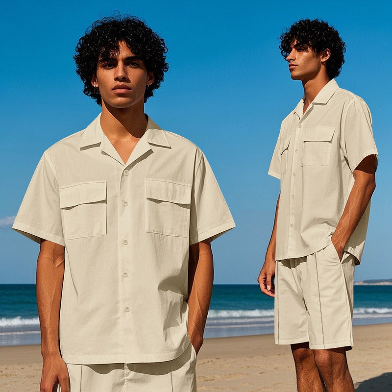 Men's casual short sleeve shirt and chic shorts