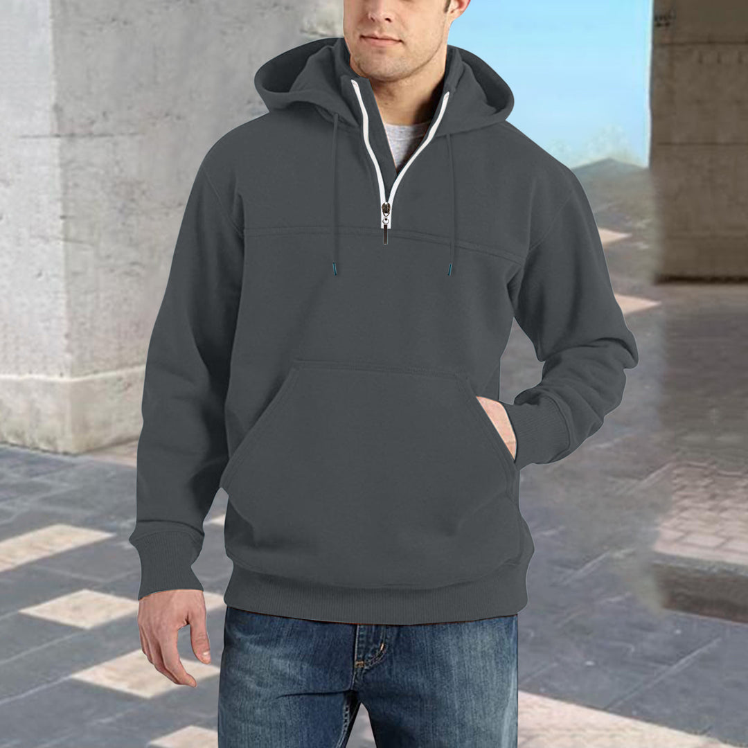 Men's trendy hoodie with half-zip and practical kangaroo pockets Lune London
